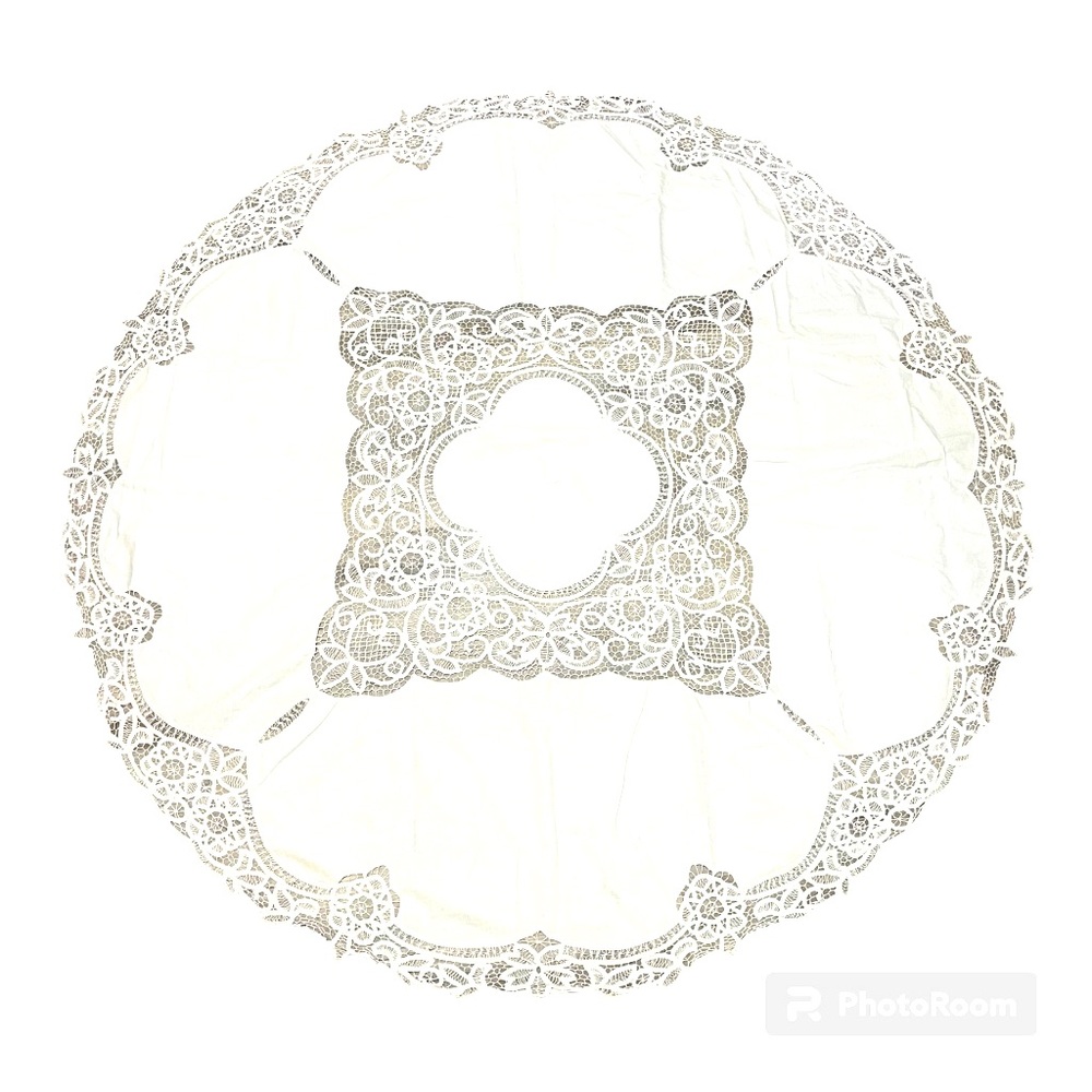 Vintage Battenburg Lace 63” Round Tablecloth
